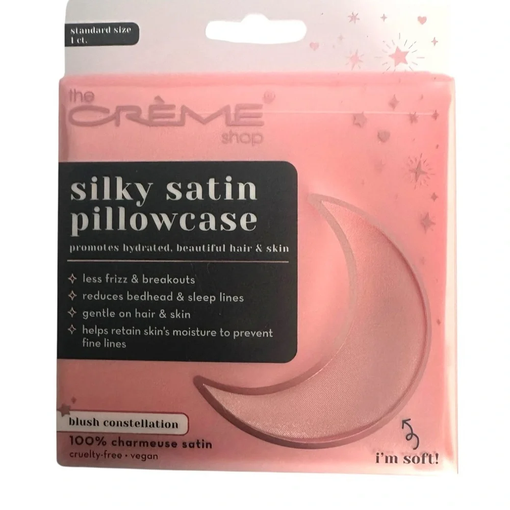 The Creme Shop Silky Satin Pillowcase Standard Blush Pink Constellation NWT